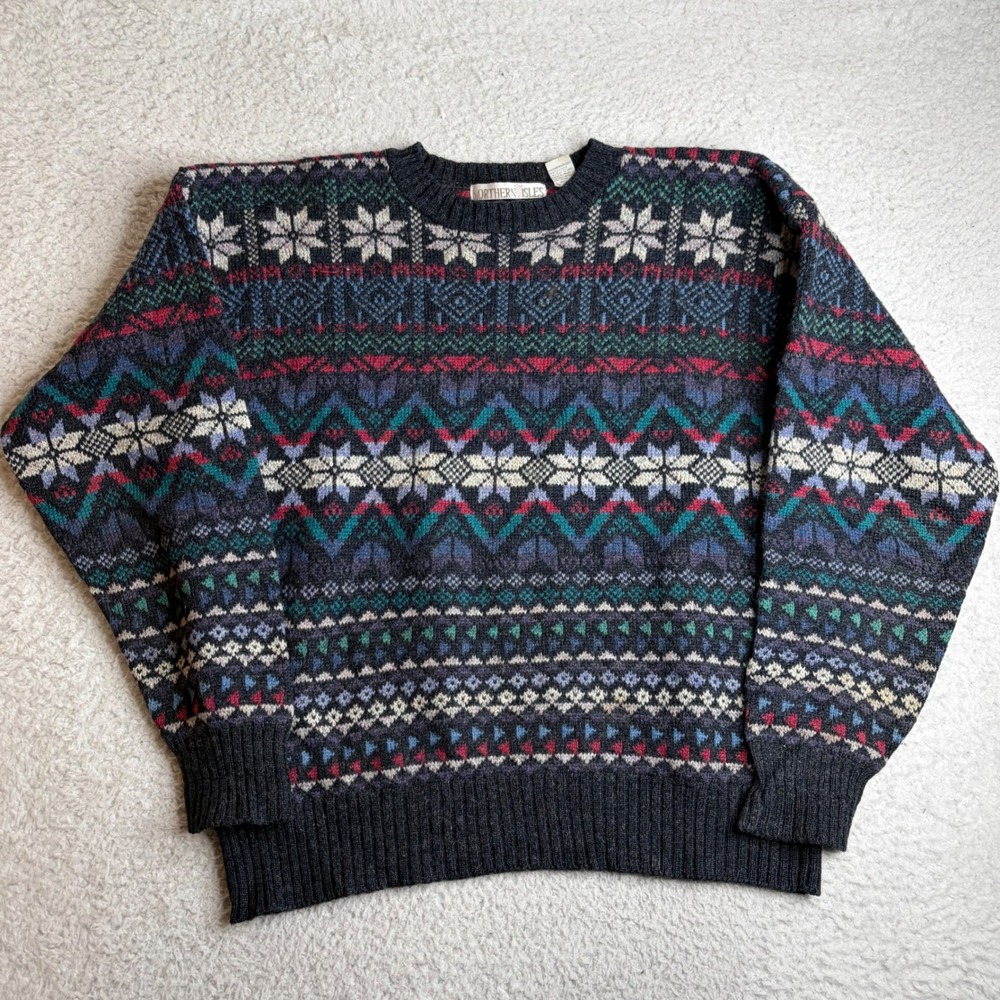 Northern Isles Vintage Fair Isle Wool Blend Sweater nordic Navy XL